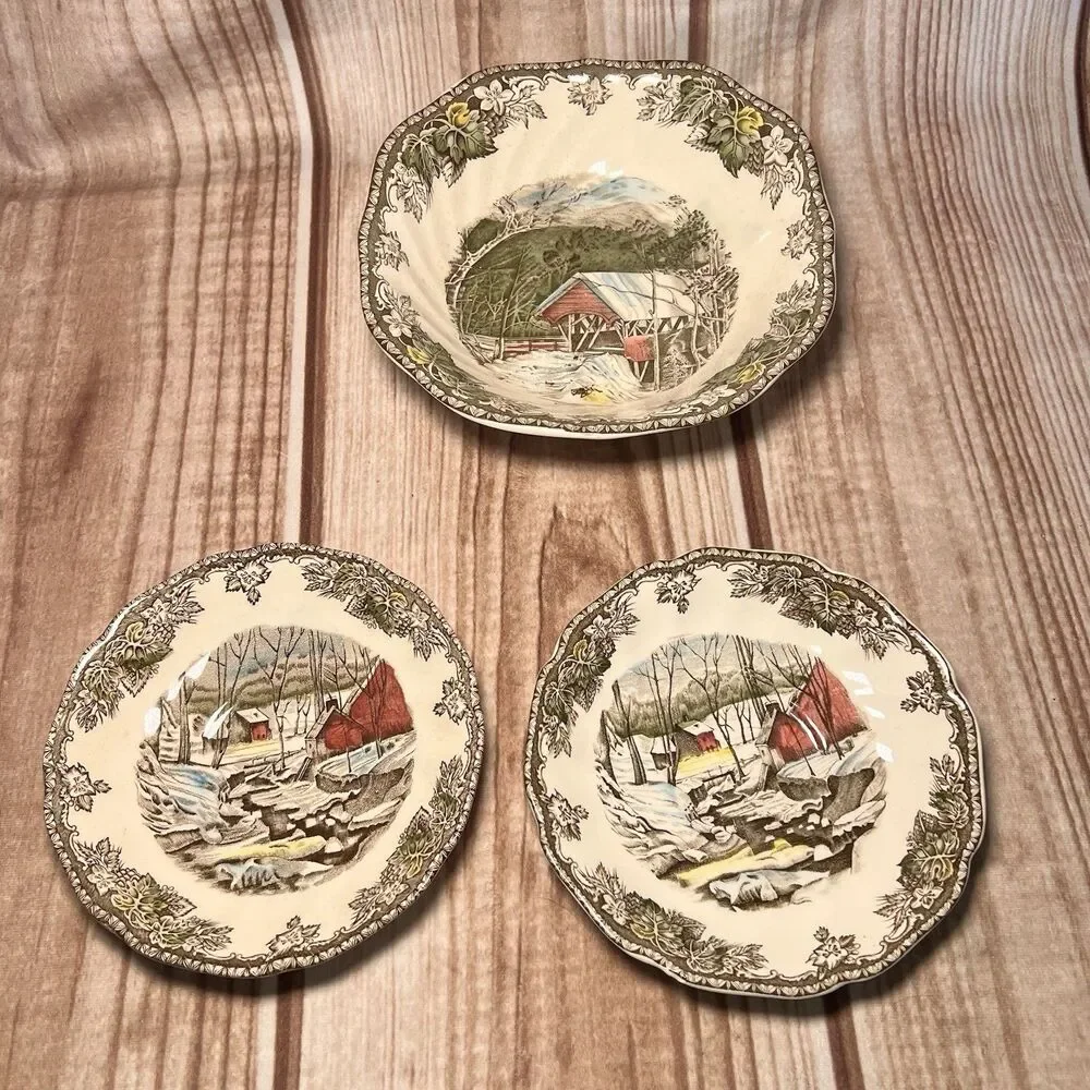 Johnson Bros Friendly Village School, Ice, Sugar House's. Set 8 Pc X 6